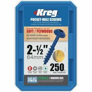 KREG Blue-Kote #8 2-1/2 In. Coarse Maxi-Loc Washer Head Pocket Hole Screw, 250PK SML-C250B-250